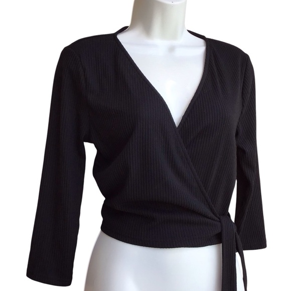 Lulus En Cloche Black Ribbed Wrap Top - Picture 5 of 8